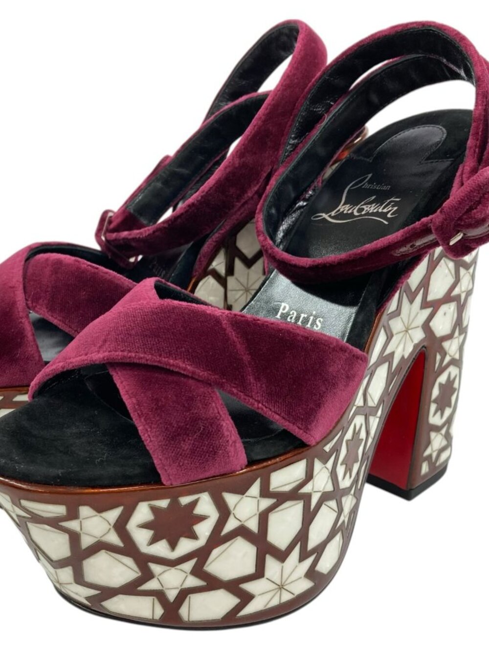 Christian Louboutin Superyaz 160 Burgundy Velvet Platform Sandals